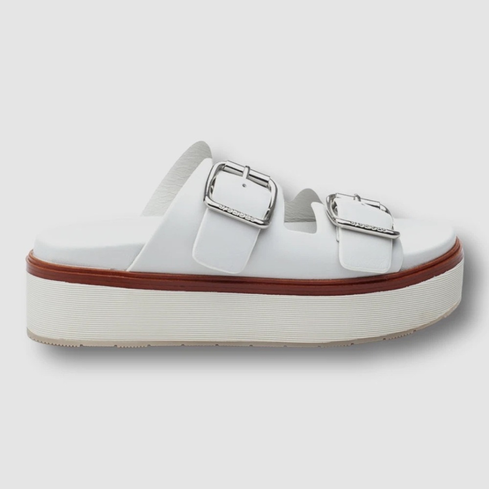 Chic White Platform Sandals with Buckle Detail - Picture 3 of 12